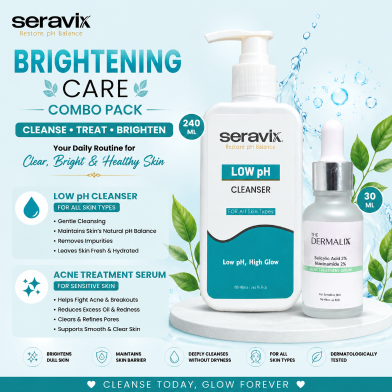 Seravix Low Ph Cleanser For All Skin Types 240ml With The Dermalix Salicylic Acid 2 Percent Plus Niacinamide 2 Percent Acne Treatment Serum 30ml (Brightening Care Combo Pack) image