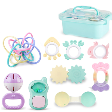 Set Box Premium Children's Teether Early Education Training Set Toy For Baby Hand Teether CN (Any Color) 9pcs image