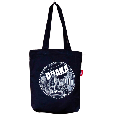 Sevendays Dhaka Line (Print Round) Black Canvas Tote Bag with Inside Pocket image