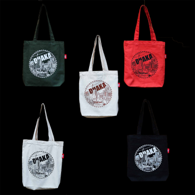 Sevendays Dhaka Line (Print Round) Black, Olive, Orange, White(Black), White(Brown) Canvas Tote Bag with Inside Pocket 5-Pack image