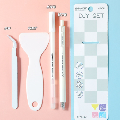 Shanzhi 4-Piece DIY Handbook Tool Set – Dot Glue Pen, Tweezers, Shovel and Art Knife for Craft Decoration image