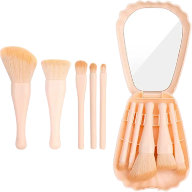 Shells Shape Mirror Box with Beautiful Makeup Brush Set 5 Pcs image