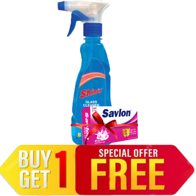 Shinex Glass Cleaner Spray 350 ml (Buy 1 Get 1 Savlon Mild Soap 75gm Free) image