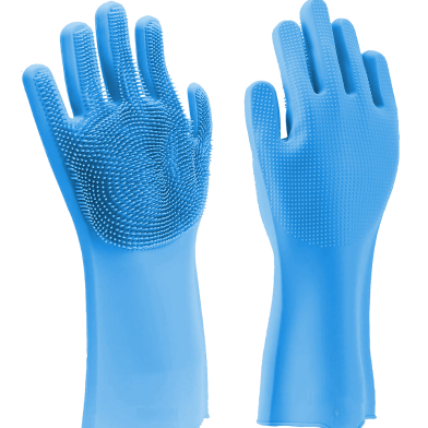 Silicon Dish Washing Kitchen Hand Gloves - 1Pair (Any Color) image