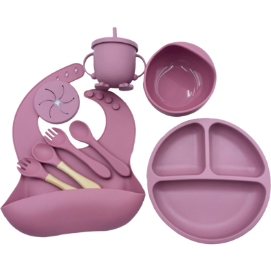 Silicon Toddler Kids Baby Feeding BPA Free Plate Bowls Set Silicone Baby Feeding Set With Sippy Cup image