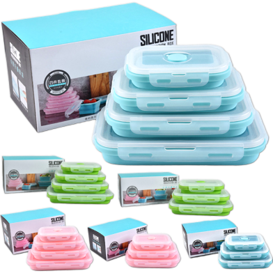 Silicone Foldable Lunch Box Air Tight Picnic Box Fresh Keeping Box 4 Piece Set (350 Plus 500 Plus 800 Plus 1200ml) Quality Grade Qualified Products image
