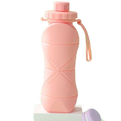 Silicone Foldable Water Bottle For Traveling And Outdoor Sports, Summer Essentials - light pink image