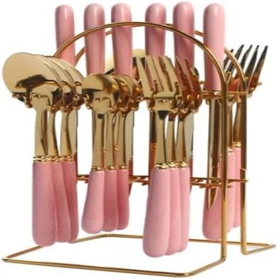 Silverware Set, Ceramic Handle Cutlery Set Stainless Steel Dinnerware Set 24Pcs Knives Forks Coffee Spoons Flatware Kitchen Dinner Tableware Set (Color Pink) image
