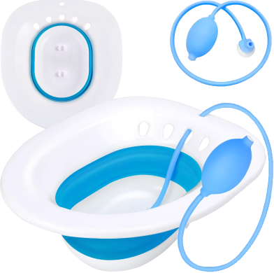 Sitz Bath For Hemorrhoids, Sitz Bath For Toilet Seat, Postpartum Care, Sits Bath Kit For Women, Flusher Hose, Drain Holes, Deeper Bowl - Multicolor image