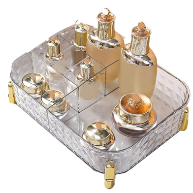 Skincare Organizer, Modern Multipurpose Impact Plastic Cosmetic Organization Tray for Skincare Brushes (Transparent) image