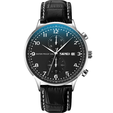 Skmei 9301 Luxury Leather Strap Waterproof Date Watch image