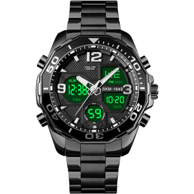 Skmei Black Stainless Steel Dual Time Sport Watch For Men - Black image