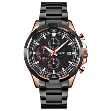 Skmei Stainless Steel Chronograph Sport Watch For Men - RoseGold And Black image