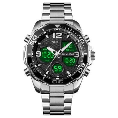 Skmei Stainless Steel Dual Time Sport Watch For Men - Silver image