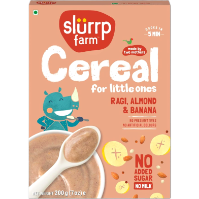Slurrp Farm No Added Sugar, No Salt Ragi, Almond and Banana Cereal 200gm image