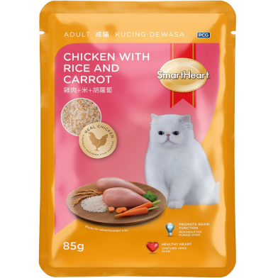 SmartHeart Adult Pouch Wet Cat Food Chicken With Rice And Carrot In Jelly 85g image
