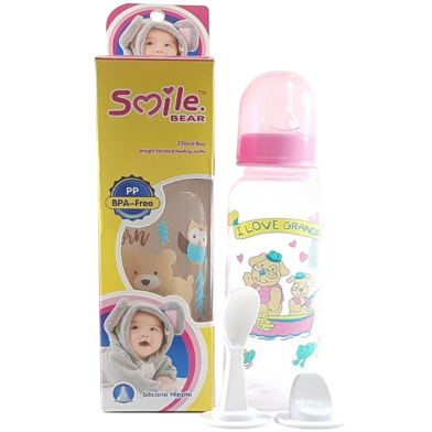 Smile Bear Plastic Bottle Food and Juice Feeder with Silicone Spoon 250ml image