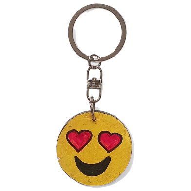 Smiling Face With Heart Eyes Hand-Painted Wooden Keyring image