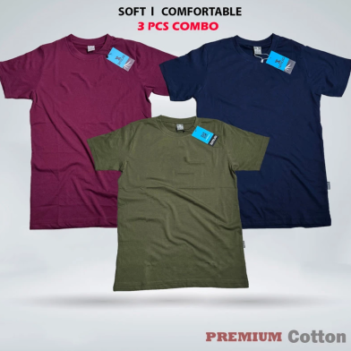 Smug Premium Cotton Solid T Shirt Combo Navy Olive Maroon image