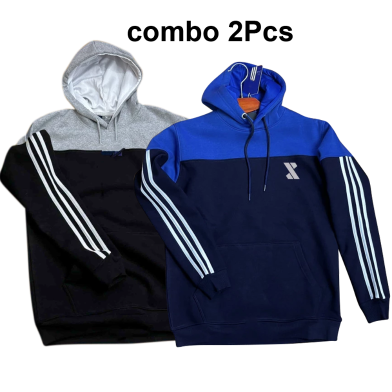 Smug Premium Full Sleeve Fleece Hoodie Combo Grey And Navy Combo 2 Pcs image