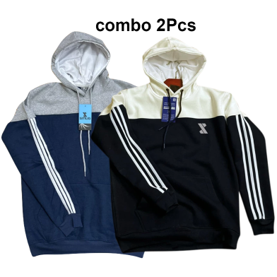 Smug Premium Full Sleeve Fleece Hoodie Combo Navy And Cream Color Combo 2 Pcs image