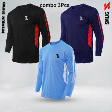 Smug Premium Full Sleeve T Shirt Combo 3 Pcs Black Navy And Sky Blue image