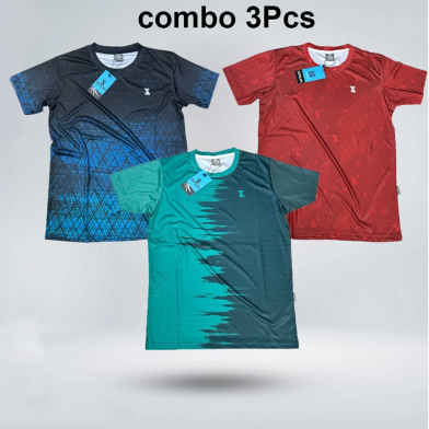 Smug Premium Sublimation Combo Offer T Shirt 3 Pcs Green Red And Sky image