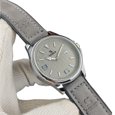 Sober Men’s Honeycomb Pattern Watch Tan Leather Strap Date Function image