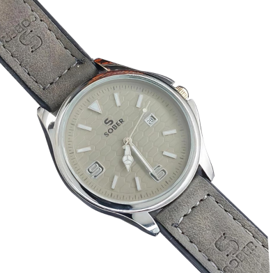 Sober Men’s Honeycomb Pattern Watch Tan Leather Strap Date Function image