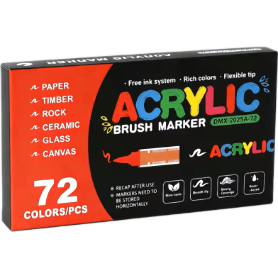 Acrylic Soft Brush Marker Set – Liquid Ink Paint Pens for Glass, Wood, Stone-72 Pcs image