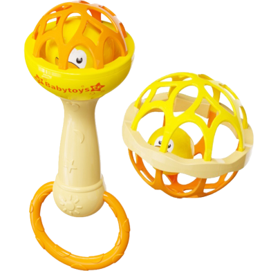 Soft Glue Dumbbell and Ball, Baby Hand Teether Set with Jhunjhuni - 2 pcs image