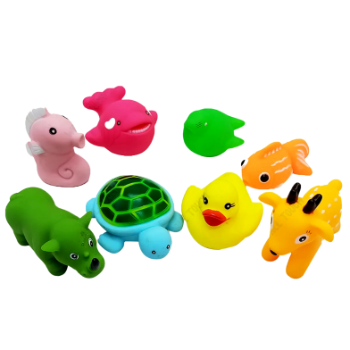 Soft Rubber Sound Baby Wash Bath Play Animal Toys - Set of 8 Pcs - Fun Bath Time Entertainment Easy To Use And Maintain (soft_toys2_875103_rfl) Multicolor - 262 Gm image