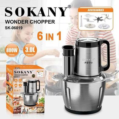 Sokany 6 In 1 Wonder Chopper 3L Sokany 6 In 1 Wonder Chopper Blender Multi Functional 800W 3L 3 Speeds Control 6 In 1 Electric Food Processor Meat Grinder Salad Maker image