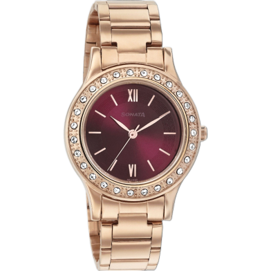 Sonata Blush It Up Maroon Dial Rose Gold Stainless Steel Strap Analog Watch For Women image