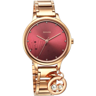 Sonata Blush Quartz Analog Maroon Dial Stainless Steel Strap Watch For Women image