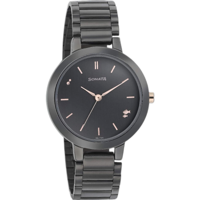Sonata Play Quartz Analog Anthracite Dial Black Stainless Steel Strap Watch For Women image