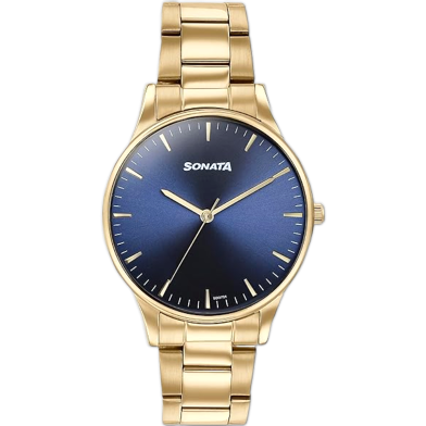 Sonata Quartz Analog Blue Dial Golden Stainless Steel Strap Watch For Men image