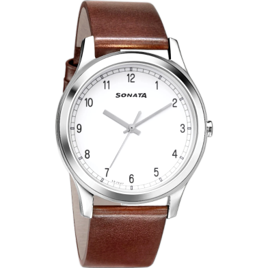 Sonata Quartz Analog White Dial Leather Strap Watch For Men image