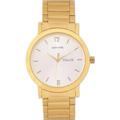 Sonata Quartz Analog With Day And Date White Dial Stainless Steel Strap Watch For Men image
