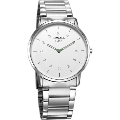 Sonata Sleek Quartz Analog White Dial Silver Stainless Steel Strap Watch For Men image