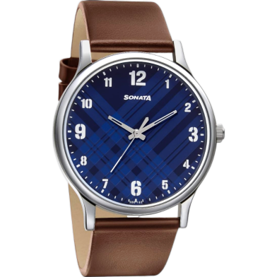 Sonata Smart Plaid Analog Blue Dial Mens Watch image