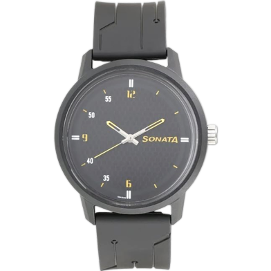 Sonata Volt Quartz Analog Black Dial Black Plastic Strap Watch For Men image