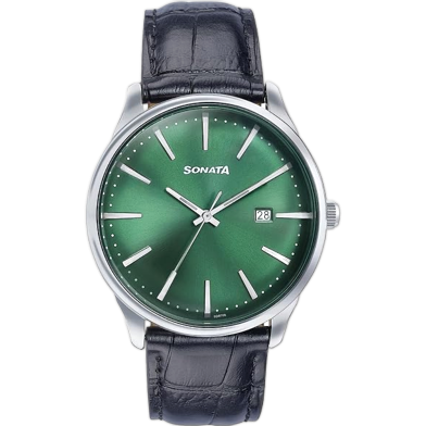 Sonata Wedding Edit Quartz Analog With Date Green Dial Leather Strap Watch For Men image