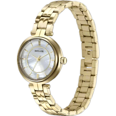 Sonata White Round Dial Gold Strap Watch For Ladies image