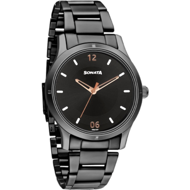 Sonata Women Of Steel Black Dial Stainless Steel Strap Watch For Women image