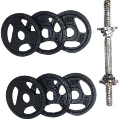 Sports House Black Dumbbell Set - Six Pcs 1.25kg Black Plate Along One 11 Inch Stick image