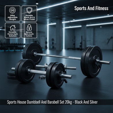 Sports House Dumbbell And Barbell Set 20kg - Black And Silver Slide 2
