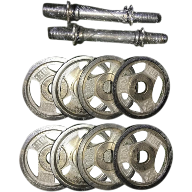 Sports House Dumbbell (Combo 3) - 4 Pcs Silver Plates Along 2 Silver Stick image
