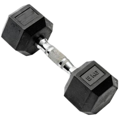 Sports House Rubber Hex Dumbbell (Single) 5Kg - Black image