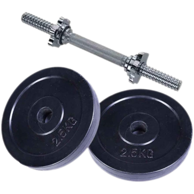 Sports House Two Pcs Dumbbell Set Along Stick - 5Kg - Black And Silver image